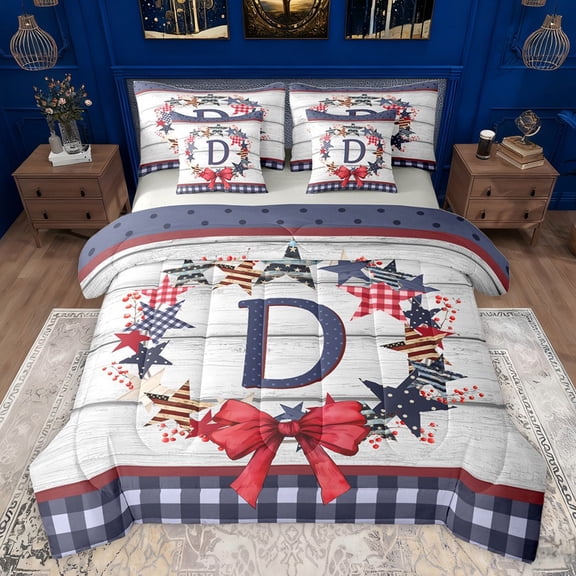 Castle Fairy Personalized Bow Knot Initial D Twin Bedding Sets 7-Piece for Kids Teens,USA Flag Stars Print Bedding Comforter Set Microfiber,Vintage Lodge Cabin Breathable Sheet Sets