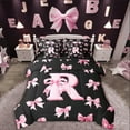thumbnail image 1 of Castle Fairy Pink White And Black Toddler Bed Set 7-Piece,Black Pink Bow Quilts Bedding Comforter Set,R Letter Girls Bedding Sets For Twin Beds, 1 of 8