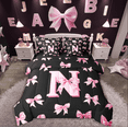 thumbnail image 1 of Castle Fairy Cartoon Bow Knot Toddler Sheets 7-Piece,Black Pink Girls Bedding Sets For Twin Beds,N Letter Baby Girl Bedroom Set, 1 of 8