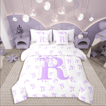 Castle Fairy Personalized Initial 7-Piece Twin Bedding Sets for Kids,Bow Alphabet Bedding Comforter Set,Dreamy Princess Breathable Sheet Sets,Lightweight Room Decor