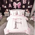 thumbnail image 1 of Castle Fairy Personalized Initial 7 Pieces Bedding Comforter Set,Floral Bowknot Full Bedding Set Lightweight,Leopard Print Fitted Sheet Flat Sheet,Super Cozy Kawaii Room Decor,Reversible, 1 of 8