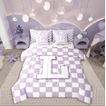 thumbnail image 1 of Castle Fairy Personalized Initial 7 Pieces Bedding Comforter Set for Kids,Geometric Lattice Full Bedding Set Lightweight,Purple Glitter Fitted Sheet Flat Sheet,Luxury Bedroom Decor, 1 of 8
