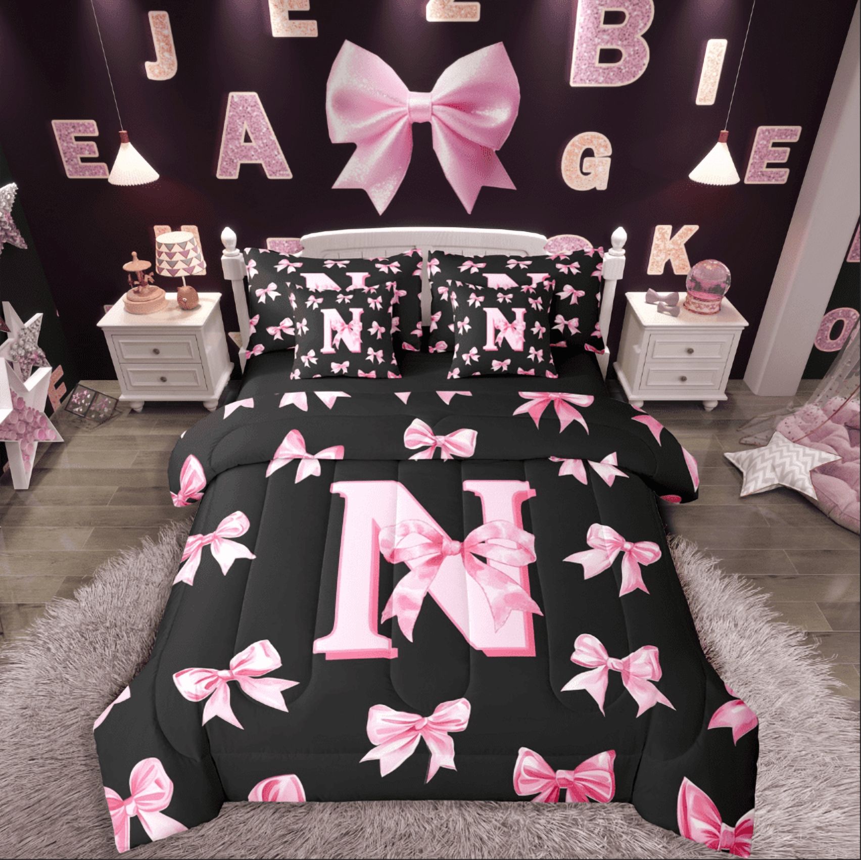 Black And Pink Queen Comforter Setnull