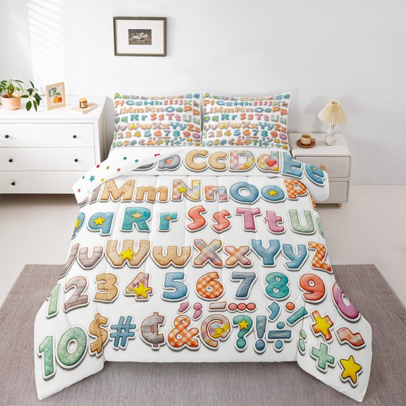 Castle Fairy Personalized Initial Alphabet 2Pcs Bedding Comforter Set for Teens Women Men,Cartoon Number Twin Comforter Sets,Plaid Stripes Stars Print Breathable Bedding Set