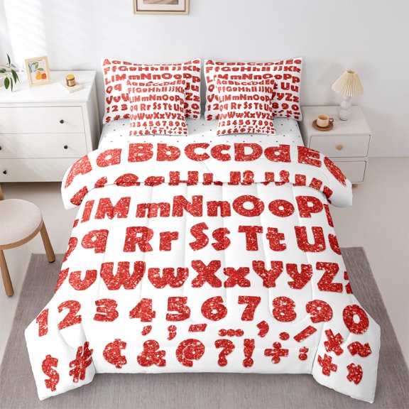Castle Fairy Personalized Initial Alphabet 7-Piece Twin Bedding Sets for Teens Women Men,Cartoon Number Bedding Comforter Set,Bling Glitter Breathable Sheet Sets,Microfiber Bedroom Decor