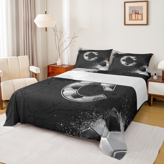 Castle Fairy Personalized Initial Alphabet C Twin Sheet Sets 3pcs for Adults Female Men,Geometric Honeycomb Hexagon Twin Fitted Sheet Microfiber,Abstract Graffiti Splash Breathable Flat Sheet