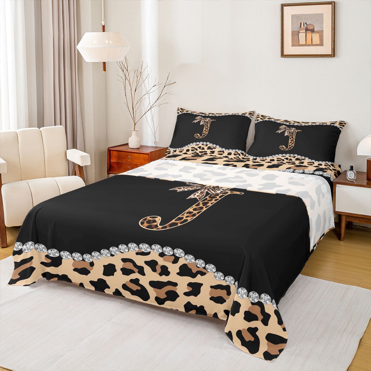 Castle Fairy Personalized Initial Alphabet J Bed Sheets,Vintage Leopard ...