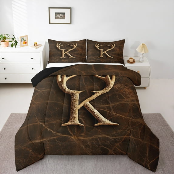 Castle Fairy Personalized Initial Alphabet K 2Pcs Bedding Comforter Set for Teens Children,Wildlife Deer Twin Comforter Sets,Abstract Vintage Breathable Bedding Set,Luxury Bedroom Decor