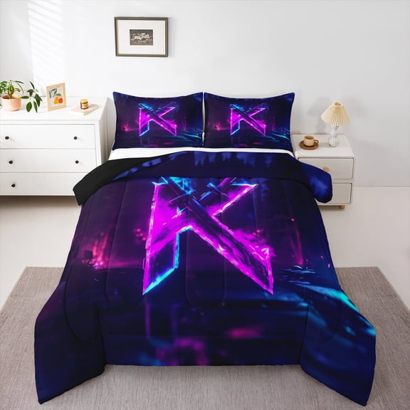 Castle Fairy Personalized Initial Alphabet K 3 Pieces Queen Comforter Set for Teens Children,Alphabet Lightsaber Ultra Soft Bedding Sets,Abstract Retro Bedding Comforter Set,Luxury Bedroom Decor