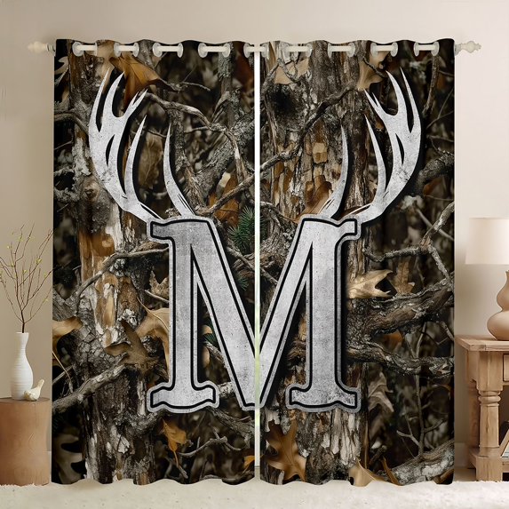 Castle Fairy Personalized Initial Alphabet M Curtains Pack of 2 (42x84 Each) for Boys Girls,Botanical Tree Branches Curtains Blackout,Jungle Animal Deer Bedroom Curtains,Lightweight Room Decor