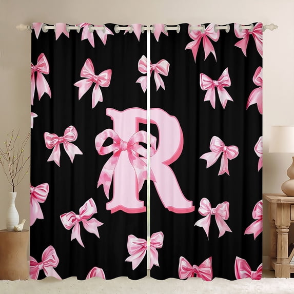 Castle Fairy Personalized Initial Blackout Curtains Set of 2 (52x84 Each),Dreamy Princess Window Curtains,Black Pink Curtains and Drapes,Lightweight Kawaii Room Decor