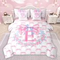 thumbnail image 1 of Castle Fairy Personalized Initial Bowtie E Bedding Comforter Set 7-Piece for Kids Children Teens,Pink Bow Knot King Bedding Sets,Chic Pink Floral Flowers Ultra Soft Bed Sheets,Lightweight Room Decor, 1 of 8