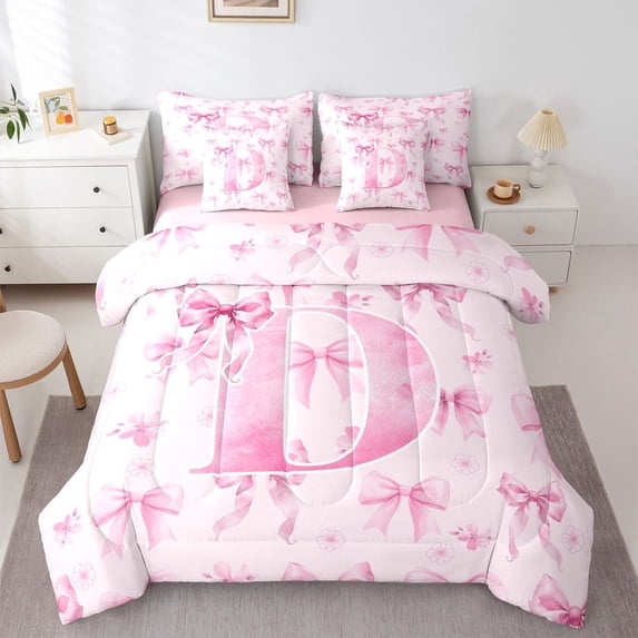 Castle Fairy Personalized Initial D Bedding Comforter Set,Pink Bow Full Bedding Set