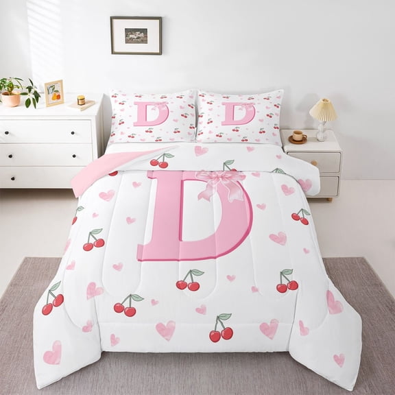 Castle Fairy Personalized Initial D Full Size Comforter Sets,Love Heart Bedding Sets