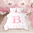 thumbnail image 1 of Castle Fairy Personalized Initial Girl 7-Piece Twin Bedding Sets,Kawaii Bowknot Bedding Comforter Set,Pink White Breathable Sheet Sets,Microfiber Bedroom Decor, 1 of 9