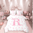 thumbnail image 1 of Castle Fairy Personalized Initial Girl 7-Piece Twin Bedding Sets,Kawaii Bowknot Bedding Comforter Set,Pink White Breathable Sheet Sets,Microfiber Bedroom Decor, 1 of 7
