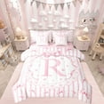 thumbnail image 1 of Castle Fairy Personalized Initial Girl 7 Pieces Bedding Comforter Set,Geometric Stripes Full Bedding Set Lightweight,Pink Bowknot Fitted Sheet Flat Sheet,Super Cozy Room Decor, 1 of 8