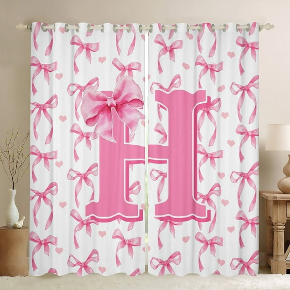 Castle Fairy Personalized Initial Girl Black Out Curtains,Pink White Curtains Pack of 2 (42x63 Each),Cartoon Bowknot Bedroom Curtains,Luxury Bedroom Decor