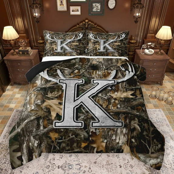 Castle Fairy Personalized Initial K 3 Pieces Queen Comforter Set for Teens Adults,Jungle Wildlife Deer Ultra Soft Bedding Sets,Vintage Tree Branches Bedding Comforter Set Breathable