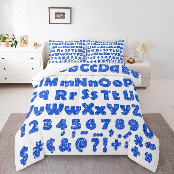 Castle Fairy Personalized Initial Letter Boy Girl 3 Pieces Queen Comforter Set,Bling Glitter Ultra Soft Bedding Sets,Alphabet Number Bedding Comforter Set,Breathable Home Decor