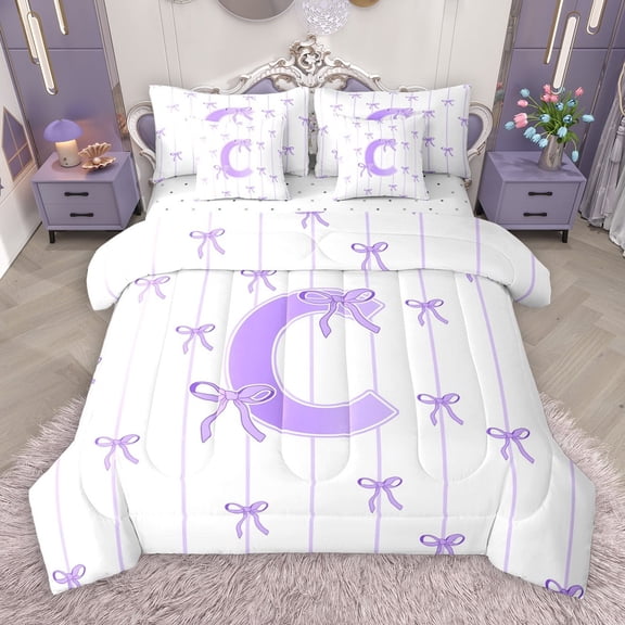 Castle Fairy 7-Piece Initial C Bow Full Bedding Comforter Set