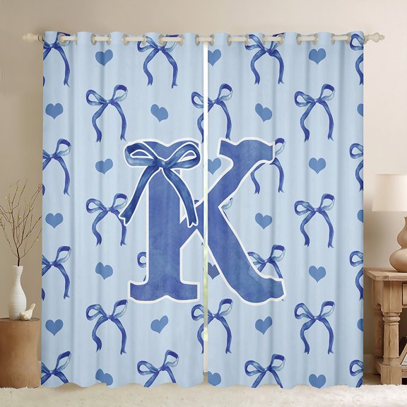Castle Fairy Personalized Initial Letter K Black Out Curtains for Teens Boys Girls,Love Heart Print Curtains Pack Of 2 (42X63 Each),Cartoon Bowknot Bedroom Curtains,Microfiber Bedroom Decor
