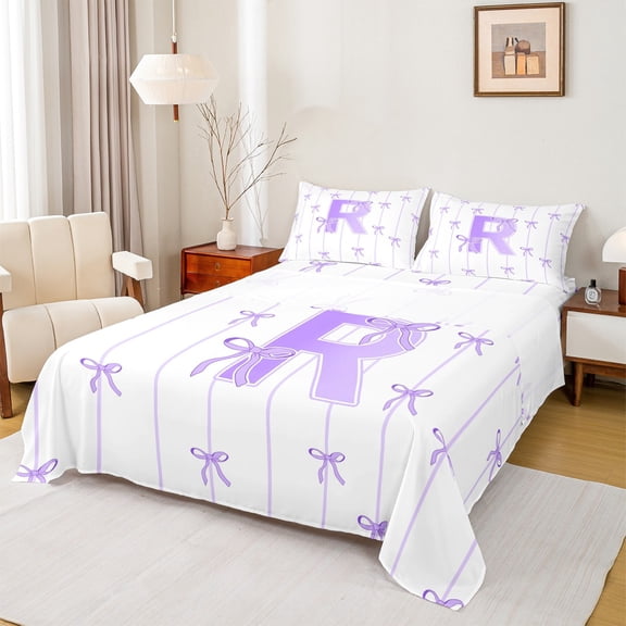 Castle Fairy Personalized Initial Letter R 3Pcs Twin Sheet Sets for Children Women Men,Bow Tie Stripes Twin Fitted Sheet,Monogrammed Alphabet Breathable Flat Sheet,Breathable Home Decor