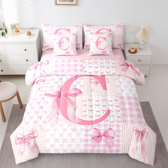 Castle Fairy Personalized Initial Pink C Twin Bedding Sets,Bow Bedding Comforter Set