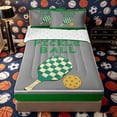 thumbnail image 1 of Castle Fairy Pickleball Print Zipper Twin Comforter Sets with Fitted Sheet and 2 Pillowcases, Sport Checkered Paddle Pattern Zipper Bedding Set, Green Gray,4-Piece, 1 of 6