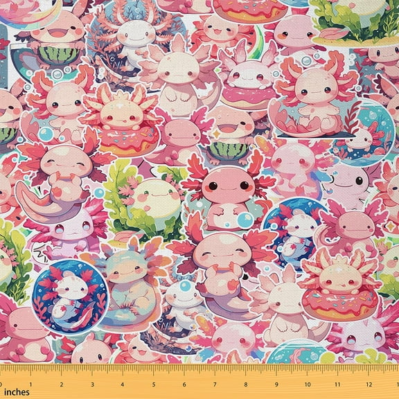 Castle Fairy Pink Axolotl Fabric by the Yard 1 Yard,Cartoon Animal Home Decor Fabric by the Yard,Sea Salamander Room Decor Fabric by the Yard,Microfiber Children Bedroom Decor