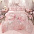 thumbnail image 1 of Castle Fairy Pink Bow Full Size Comforter Sets 3-Piece for Kids Teens Girls,Dreamy Princess Pearl Bow Knot Bedding Comforter Set,Chic Floral Flowers Lightweight Bedding Sets,Ultra Soft Home Decor, 1 of 8
