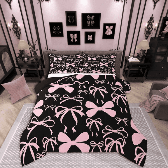 Castle Fairy Pink Bow Girl Twin Comforter 2pcs: Princess Ribbon (Reversible)