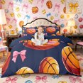 thumbnail image 1 of Castle Fairy Pink Bow Orange Basketball Duvet Cover King, Sport Theme King Bedding, Black Blue,Navy Blue Reversible,3 Pieces,1 Duvet Cover and 2 Pillowcases, 1 of 6