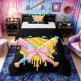thumbnail image 1 of Castle Fairy Pink Bow Sport Baseball Twin Duvet Cover, Ice Cream Drip Twin Bedding, Black Pink Yellow,Black Reversible,2pcs,1 Duvet Cover and 1 Pillowcase, 1 of 6