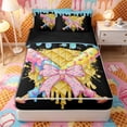 thumbnail image 1 of Castle Fairy Pink Bow Sport Baseball Zipper Twin Comforter Sets with Fitted Sheet and 2 Pillowcases, Ice Cream Drip Zipper Bedding Set, Black Pink Yellow,4-Piece,Black Reversible, 1 of 6