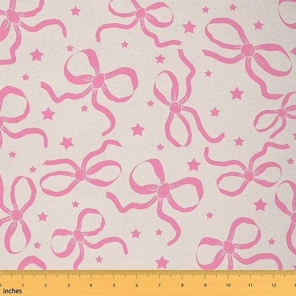 Castle Fairy Pink Bow-Tie Fabric by the Yard 1 Yard,Stars Print Home Decor Fabric by the Yard,Kawaii Bowknot Room Decor Fabric by the Yard,Ultra Soft Cartoon Home Decor