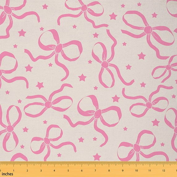 Castle Fairy Pink Bow-Tie Fabric by the Yard 1 Yard,Stars Print Home Decor Fabric by the Yard,Kawaii Bowknot Room Decor Fabric by the Yard,Ultra Soft Cartoon Home Decor