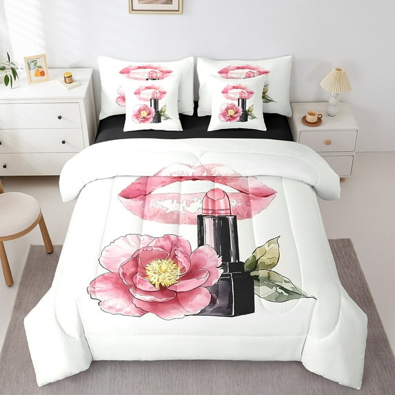 Castle Fairy Pink Fashion Bedding Comforter Set,Romantic Flower Peony Queen Bedding Sets