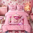 thumbnail image 1 of Castle Fairy Pink Fashion Elegant Mirror Full Size Bedding Sets 7 Pieces for Girls,Sparkly Shoes Full Size Bed in a Bag,Pink Reversible, 1 of 7