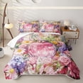 thumbnail image 1 of Castle Fairy Pink Fashion Perfume Print Bed Spread Queen,Watercolor Garden Wildflower Pattern Queen Coverlet Set,Green Purple, 1 of 7