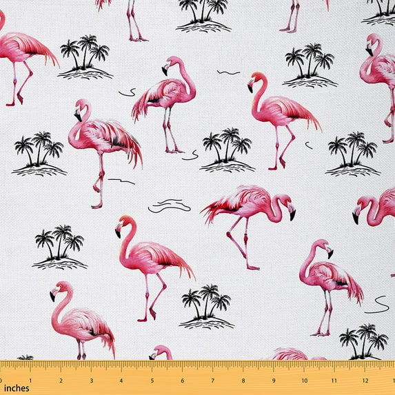 Castle Fairy Pink Flamingo Fabric by the Yard 3 Yards, Tropical Palm Tree Home Decor Fabric by the Yard, Woodland Animal Sewing Fabric, Lightweight Room Decor