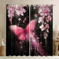 Castle Fairy Pink Floral Butterfly Black Out Curtains for Kids Children Teens,Dreamy Princess Curtains Pack of 2 (42x63 Each),Abstract Gradient Bedroom Curtains,Luxury Bedroom Decor