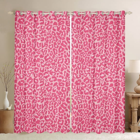 Castle Fairy Pink Leopard Curtains Pack of 2 (42x84 Each),Animal Print Curtains Blackout,Wildlife Cheetah Bedroom Curtains,Microfiber Kawaii Bedroom Decor