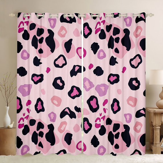 Castle Fairy Pink Leopard Print Girl Curtains Pack of 2 (42x84 Each),Old Fashion Dreamy Princess Curtains Blackout,Jungle Animal Cheetah Bedroom Curtains,Super Cozy Room Decor