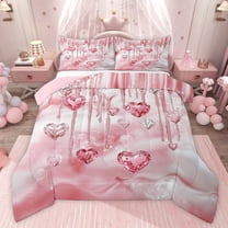 Castle Fairy Pink Love Heart Twin Comforter Sets,Bling Crystal Bedding Set