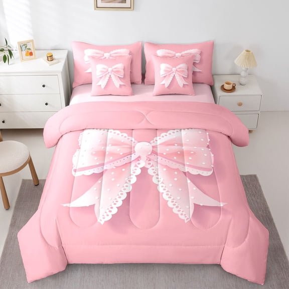 Castle Fairy Pink Polka Dots Bowknot Twin Bedding Sets,Princess Bedding Comforter Set