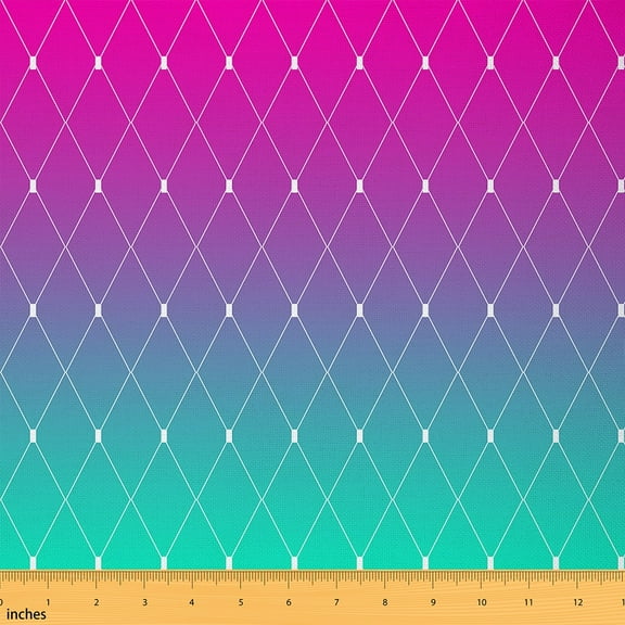 Castle Fairy Pink Purple Teal Fabric by the Yard 2 Yards, Aesthetic Ombre Sewing Fabric, Geometric Diamond Rhombus Room Decor Fabric by the Yard