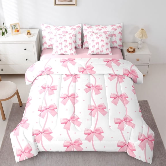 Castle Fairy Pink Ribbon Bow-Tie Twin Bedding Sets,Dreamy Bowknot Bedding Comforter Set