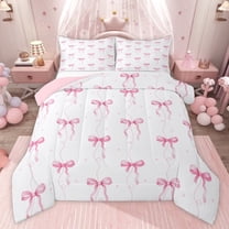 Castle Fairy Pink Ribbon Bow-Tie Twin Comforter Sets,Dreamy Bowknot Bedding Set