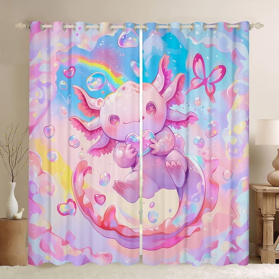 Castle Fairy Pink Salamander Black Out Curtains,Axolotl Curtains Pack of 2 (42x63 Each)